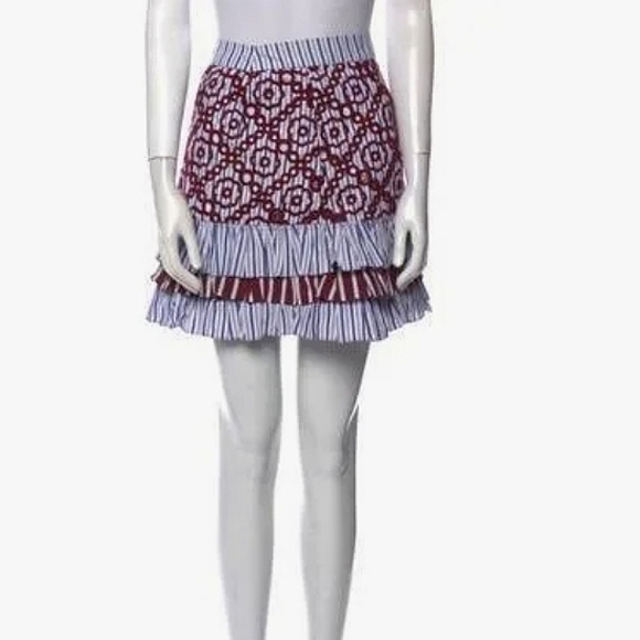 NEW Sandro Paris embroidered floral striped flounce ruffle mini skirt 1 XS - Picture 5 of 9
